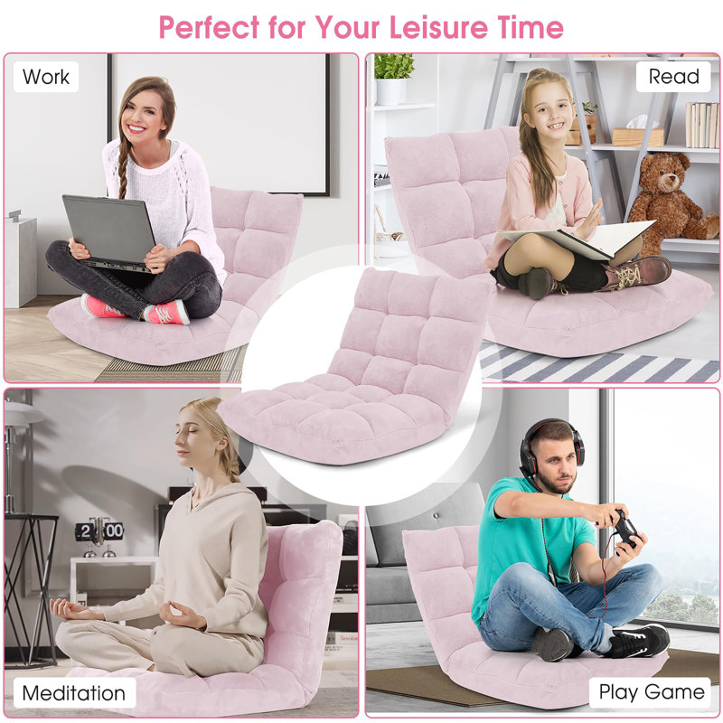 Folding Floor Chair with Back Support, Light Pink