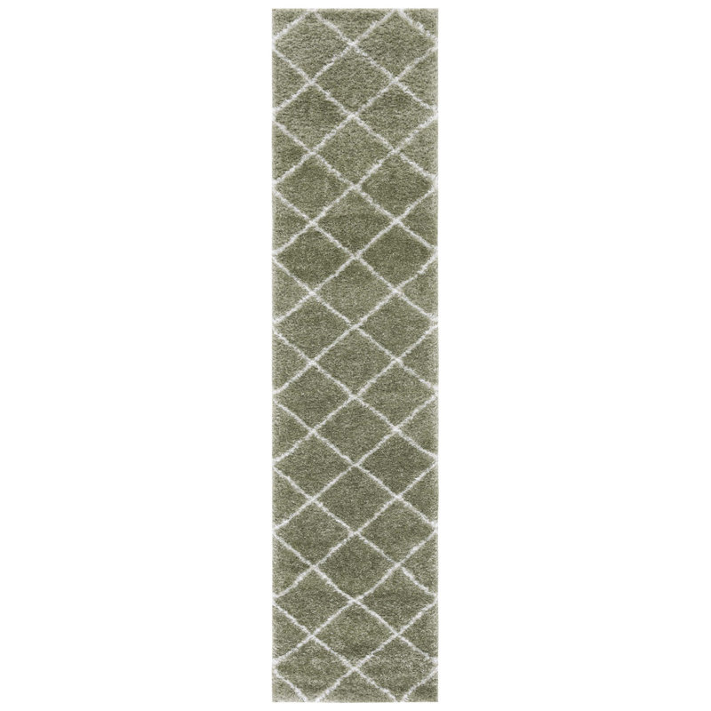 Tapis géométrique sauge / blanc, Tapis de couloir 2 pi x 9 pi