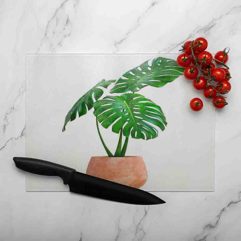 Monstera Glass Chopping Board, 40cm L x 28cm W