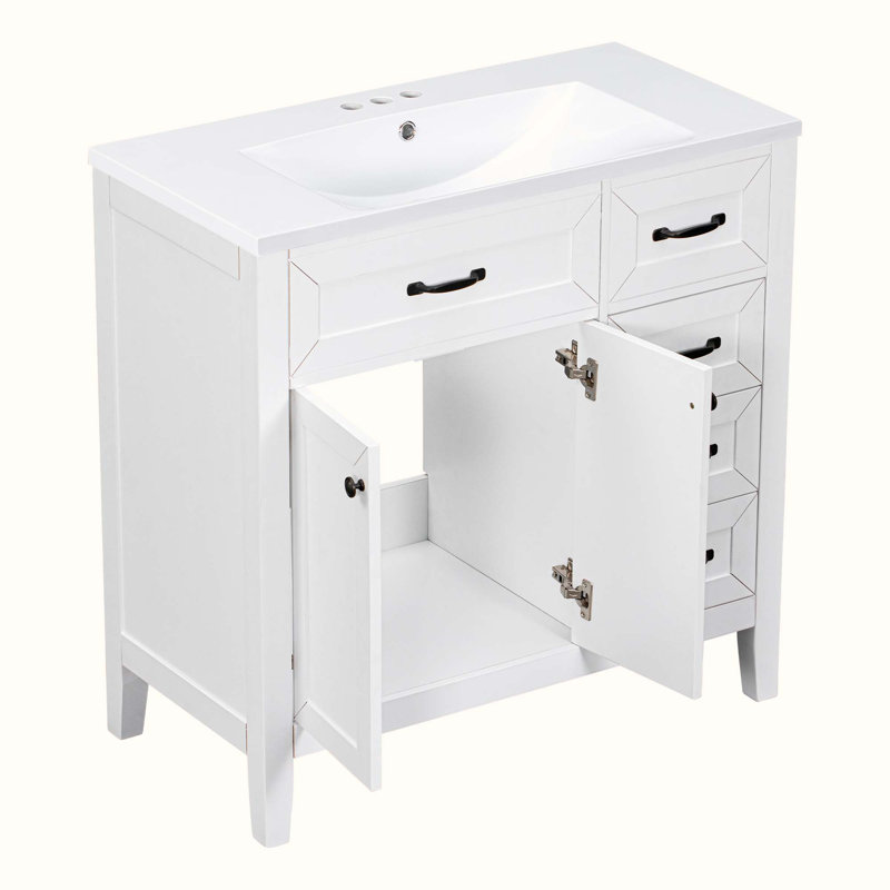 Ensemble de meuble-lavabo simple 35,98 po avec dessus Pyle, Noir, Blanc