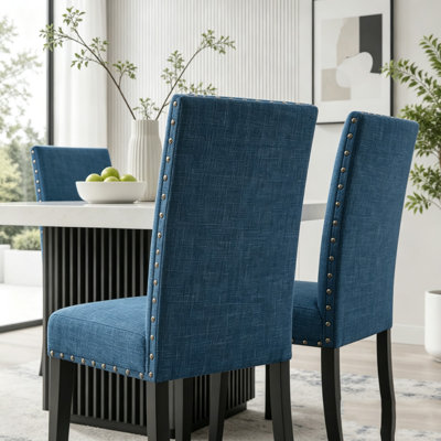 Ensemble de 2 chaises de salle à manger en tissu avec garniture cloutée