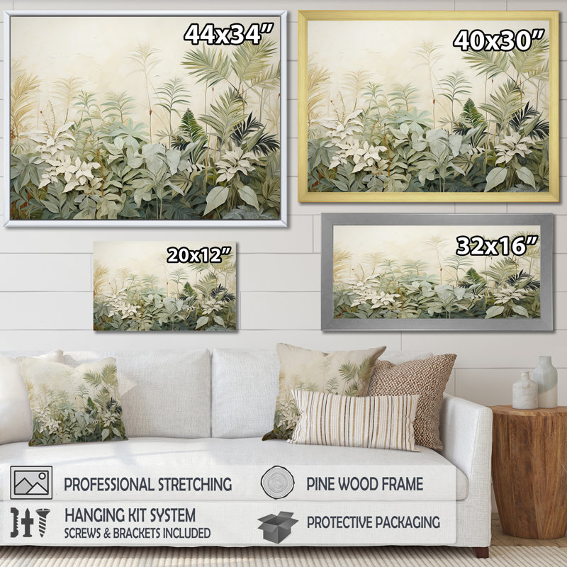 Paysage rétro de la jungle I - art mural jungle, Cadre flottant noir, H 24 po x l 32 po