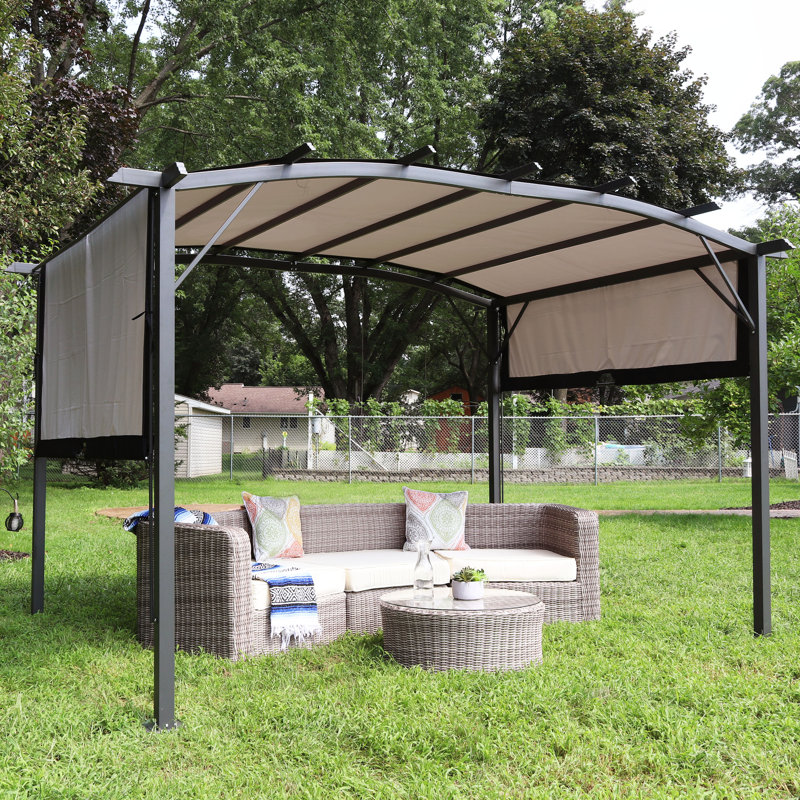 12 Ft. W x 9 Ft. D Steel Pergola with Canopy, Gray