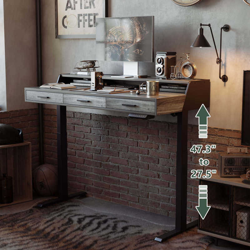 Bureau debout à hauteur ajustable électrique, Gris / Noir, L 55 po x P 26 po