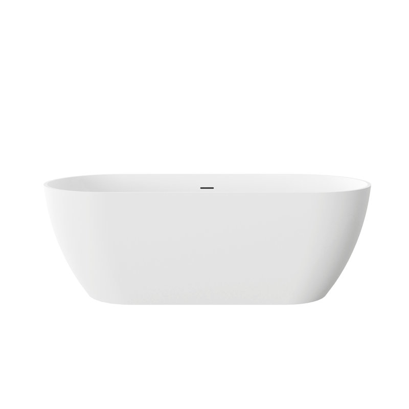 63" Freestanding Solid Surface Soaking Bathtub, Luxury, Overflow And Pop - Up Drain, Easy Installation, Modern Style For Bathroom Aesthetic