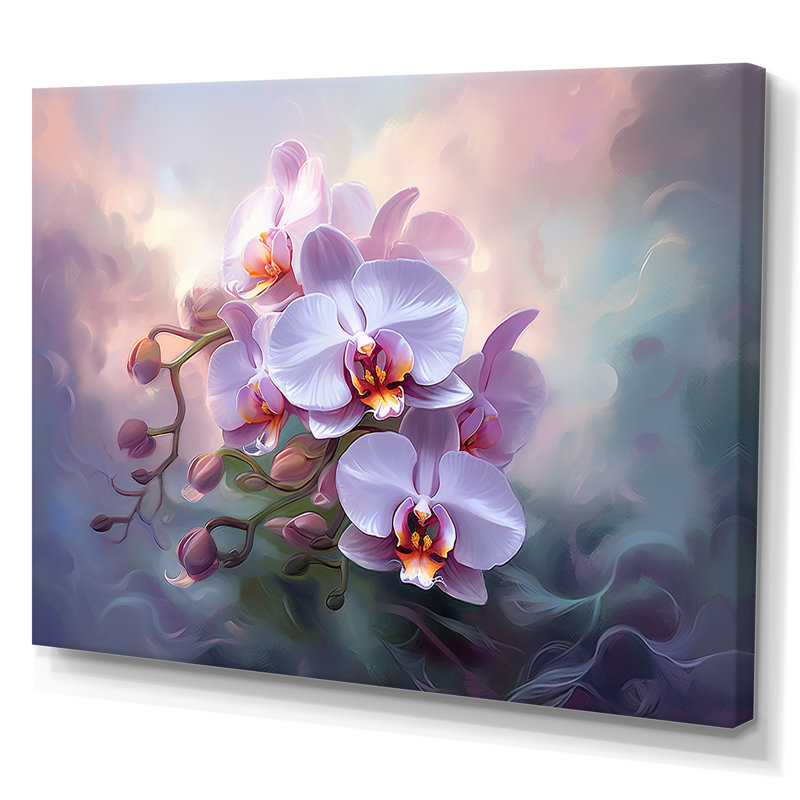 Orchidées énigmatiques de fleurs sur toile, Toile tendue, H 16 po x l 32 po x P 1 po