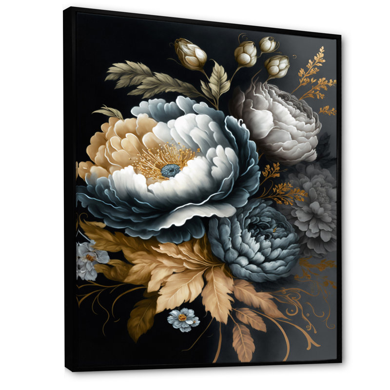 «Blue Blooming Bouquet I», impression sur toile, H 20 po x l 12 po x P 1 po, Cadre flottant noir