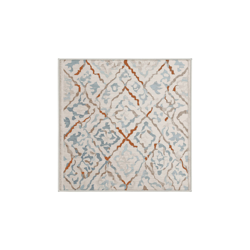 Machine Washable Beige Area Rug, Square 4'
