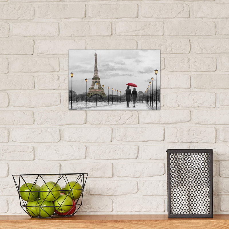 Paris Red Umbrella by Chris Consani - Print on Canvas, 101.6 cm H x 66.04 cm W x 3.175 cm D, No Frame
