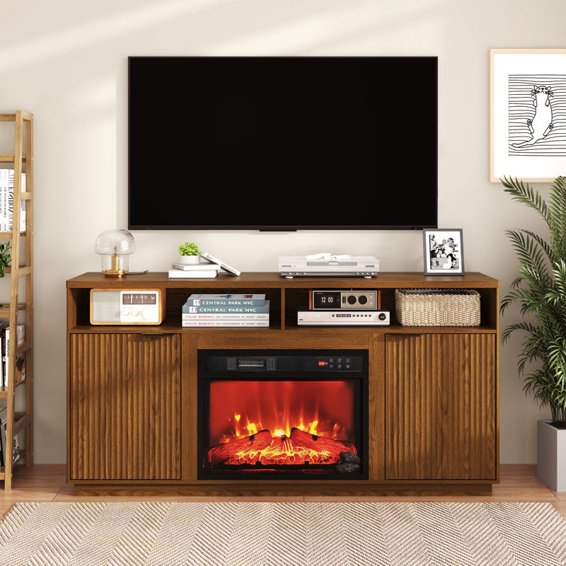 Meuble télé avec foyer Mordern 59 po x 15,75 po COCO DESIGN, Brun, Oui