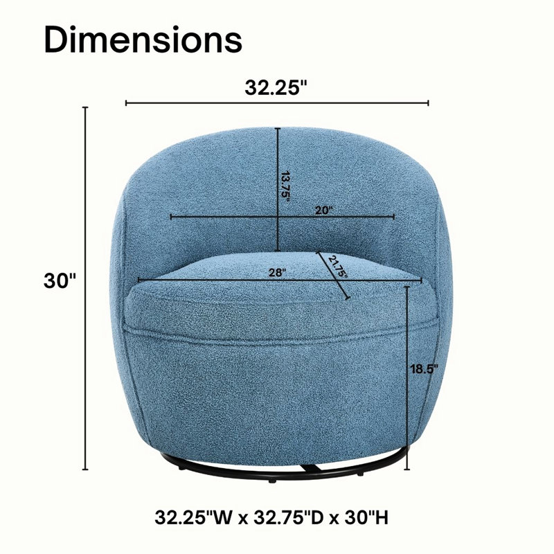 Chaise pivotante bleue à 360 degrés - Revêtement luxueux, chaise contemporaine 360 °, revêtement et base, Bleu