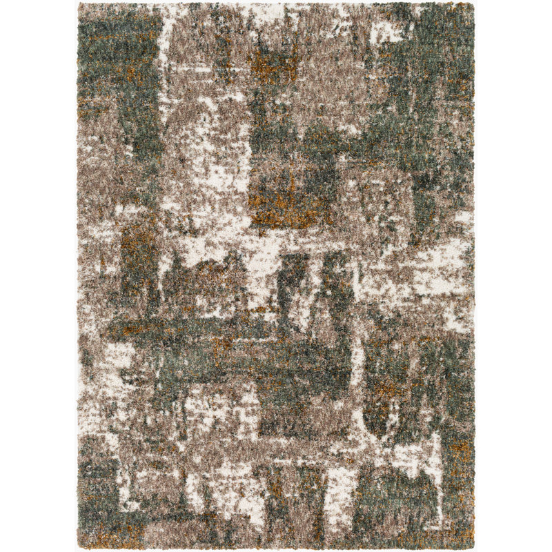 Maestas Abstract Shag Cream/Dark Green Area Rug, Rectangle 9' x 12'