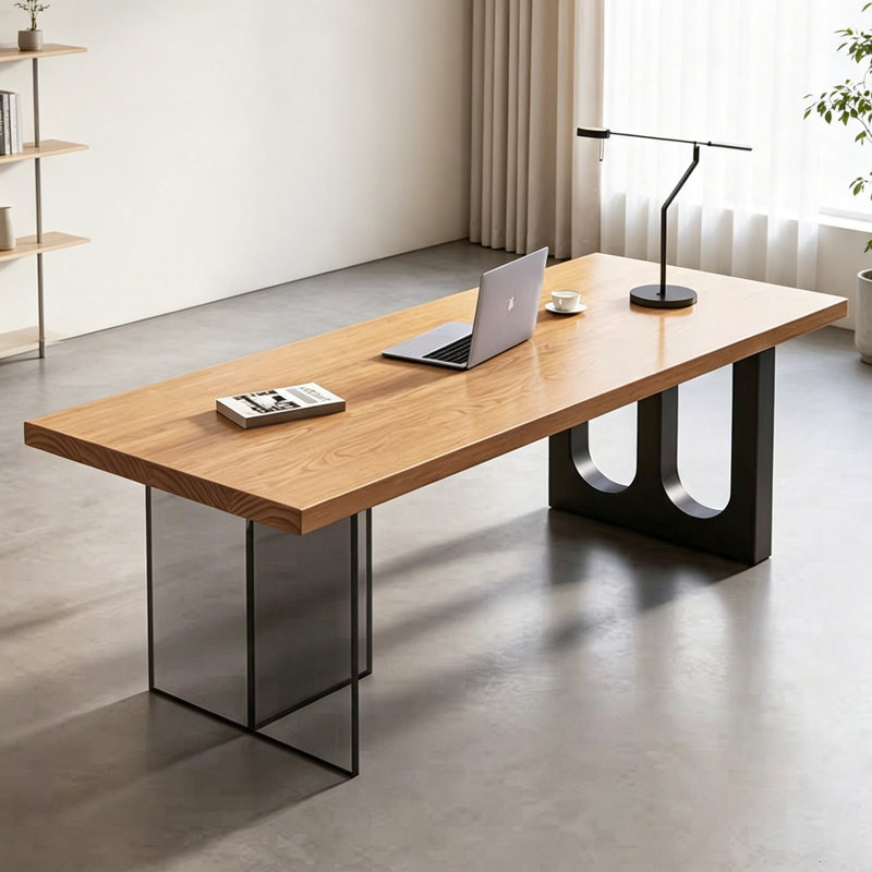 Bureau en bois massif clair et luxueux, H 29,52 po x l 62,99 po x P 27,55 po