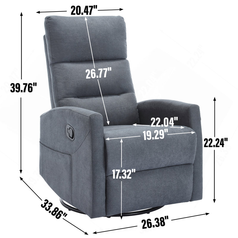 Fauteuil inclinable manuel avec chaise berçante et pivotante en tissu pour le salon, Gris
