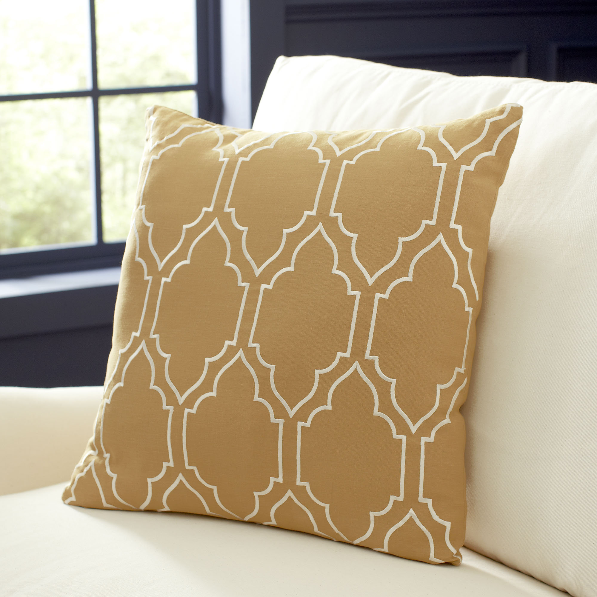 Clarysville Embroidered Linen Pillow Cover, 20" H x 20" W, Butter