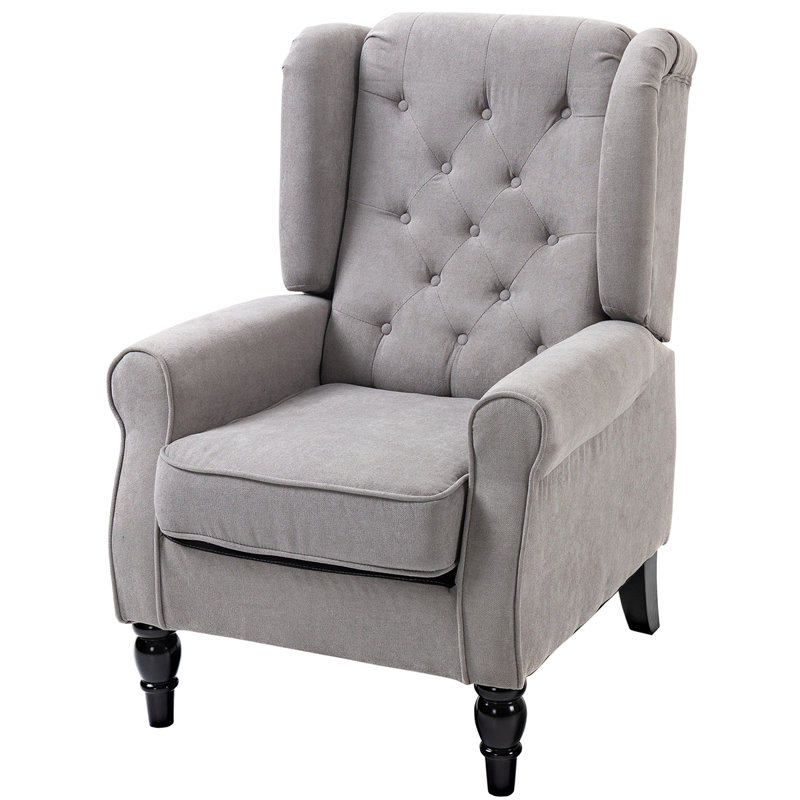 Fauteuil à oreilles Lachesis, bois, Tissu gris