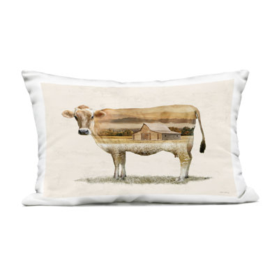 Cow with Country Barn Landscape Outdoor Printed Pillow, design by Amber Sterling