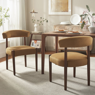 Upholstered Dining Barrel Chair Set of 2, Extra-Wide 20” Seat, Deep Cushioned Comfort, Plush Fabric, Solid Wood Legs