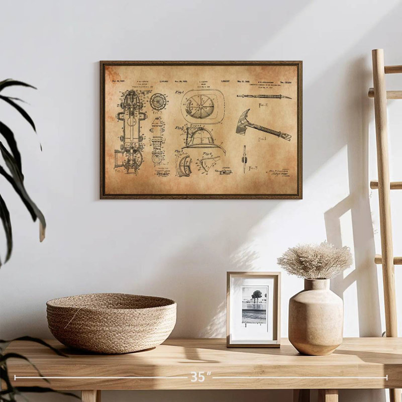 Brevet d'équipement de pompier, 19 po x 13 po, Cadre flottant en noyer