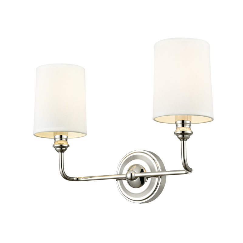 Meuble-lavabo à 2 lumières Winston Porter Tywonda avec abat-jour en tissu blanc, Nickel poli