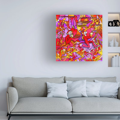 Art mural sur toile tendue - «Dancing Devils», art mural vert Howie pour le salon, la chambre à coucher ou le bureau - 14 x 14