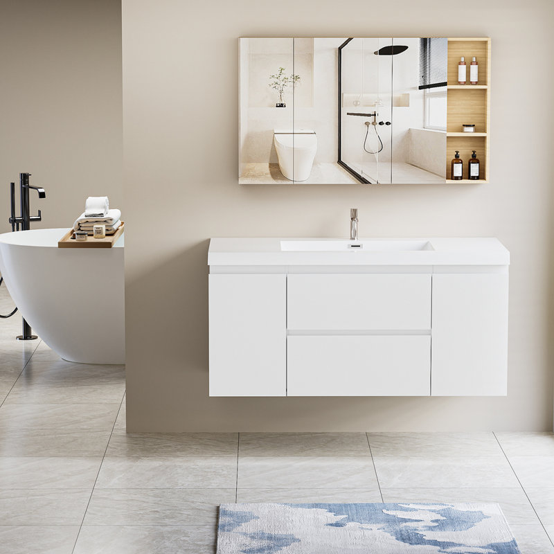 Meuble-lavabo flottant avec lavabo et meuble-lavabo, Blanc