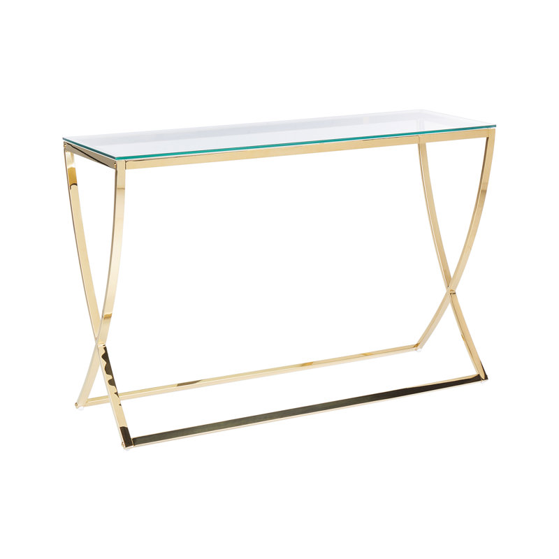 Abidur Glass Top Cross Legs End Table