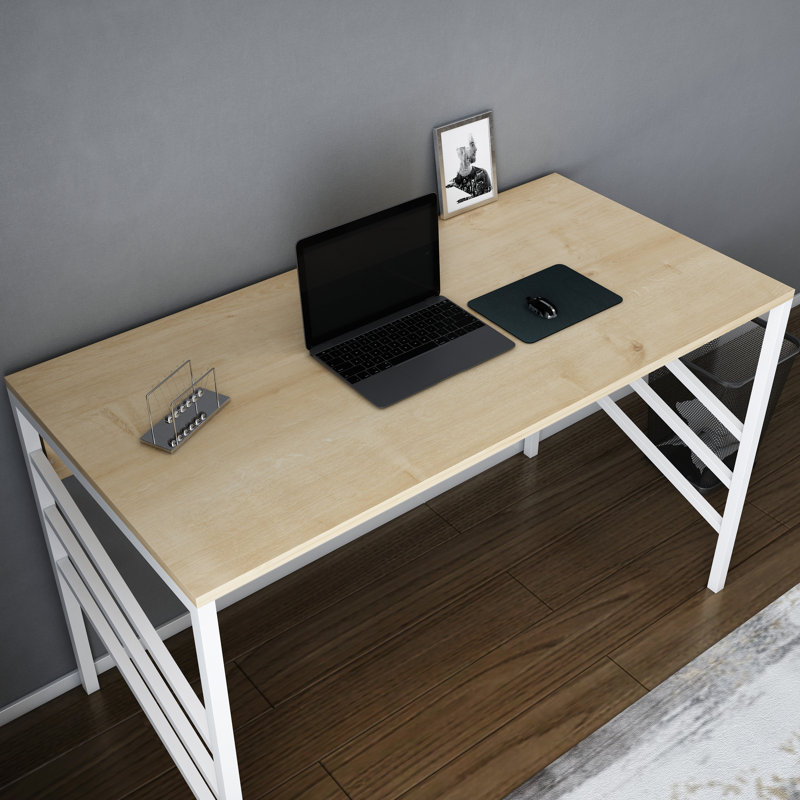 Metal Base Writing Desk, Brown/White