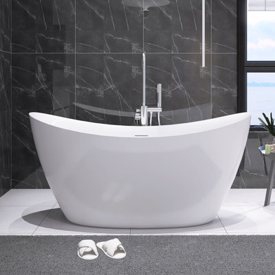 60" Double Slipper Freestanding Tub Soaking Acrylic Bathtub