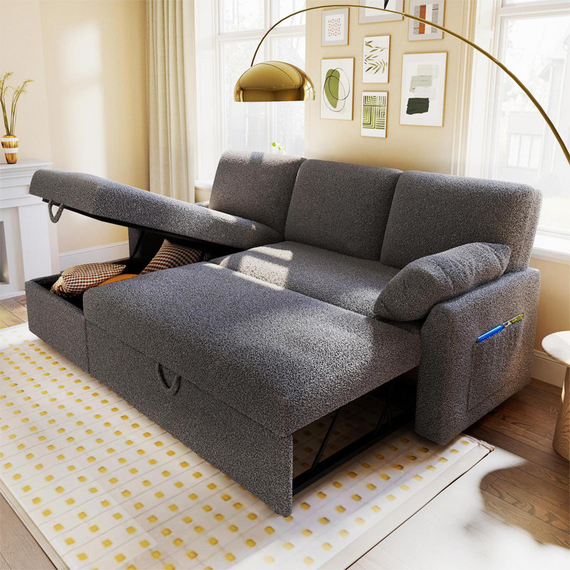 Modern Sleeper Sofa Bed, Comfy Sofa With Storage Chaise- 2 In 1 Pull Out Couch Sofa, Sleeper Sofa For Home Office, Living Room