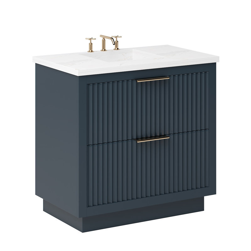 Lecrieú Two-Drawer Single Bath Vanity, Hague Blue, Rose Gold, 42"