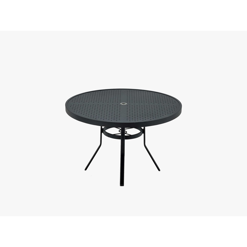 Polaris Metal Outdoor Dining Table , in. W in. D, 29" H x 48.5" W x 48.5" D, Textured Pewter/Brown