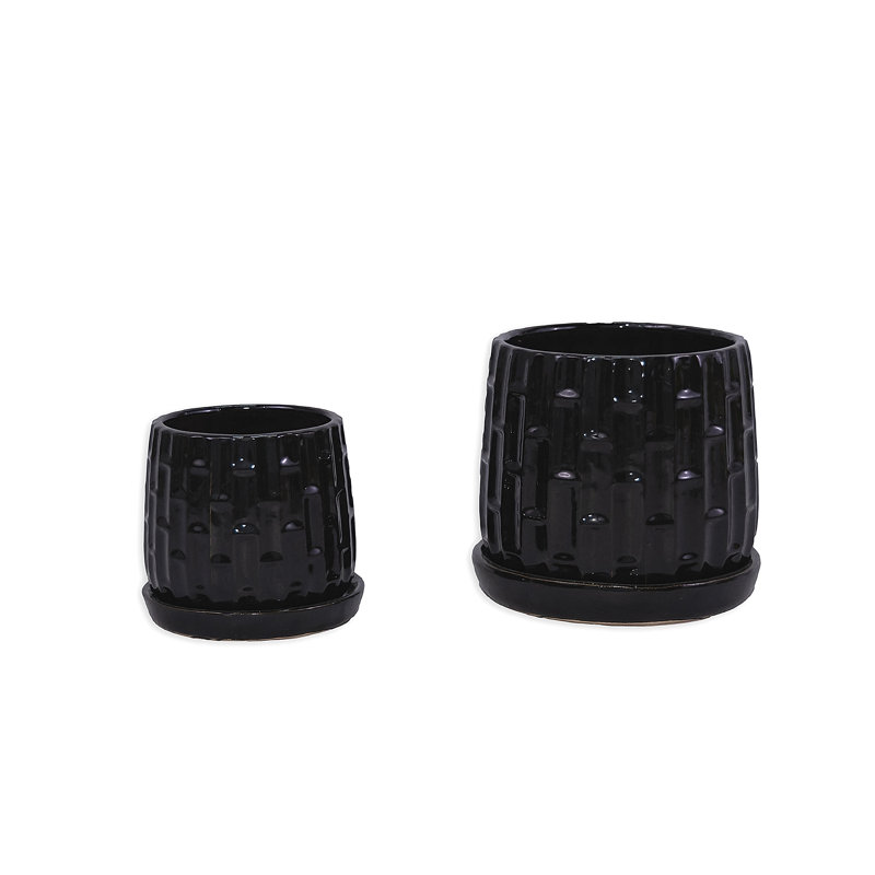Ensemble de 2 pots de fleurs en céramique, pot à fleurs moderne 7 ", Noir