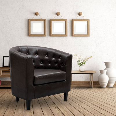 Fauteuil demi-tonneau rembourré Engelhardt, fauteuil d'appoint capitonné, fauteuil demi-tonneau d'appoint en similicuir, salon