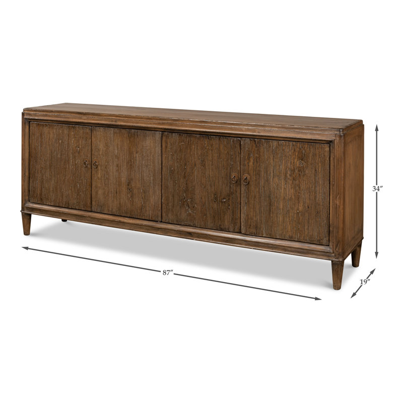 Deco 87'' Brown Solid Wood Sideboard with Mirrored Details