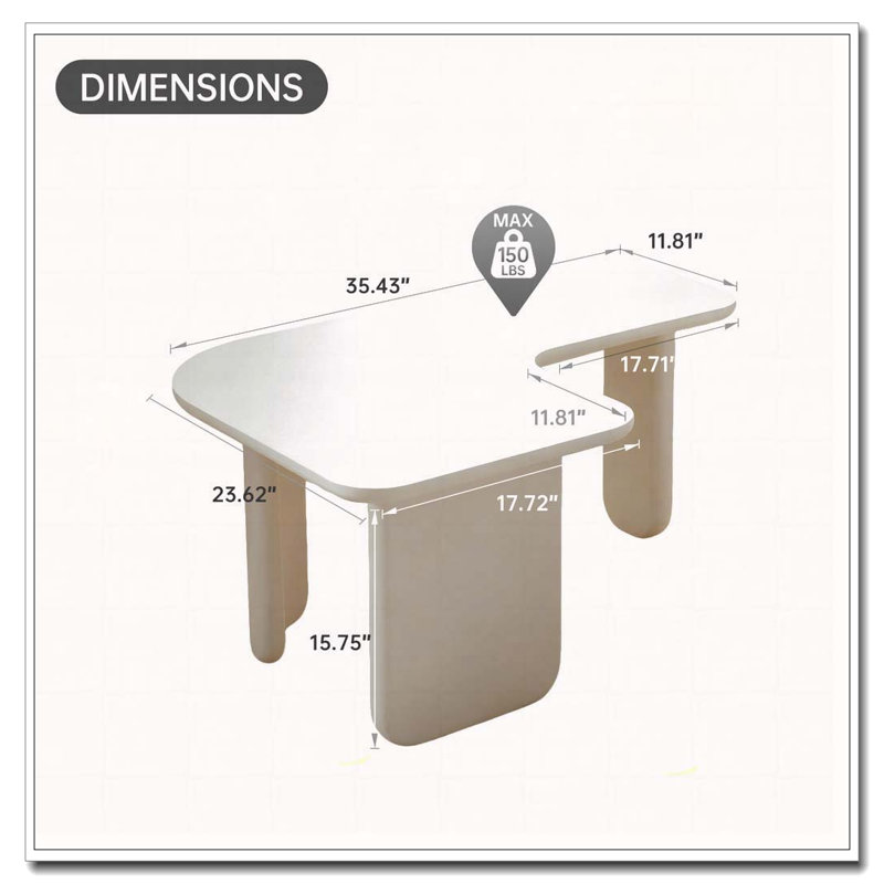 35.43" L-Shape Coffee Table, White