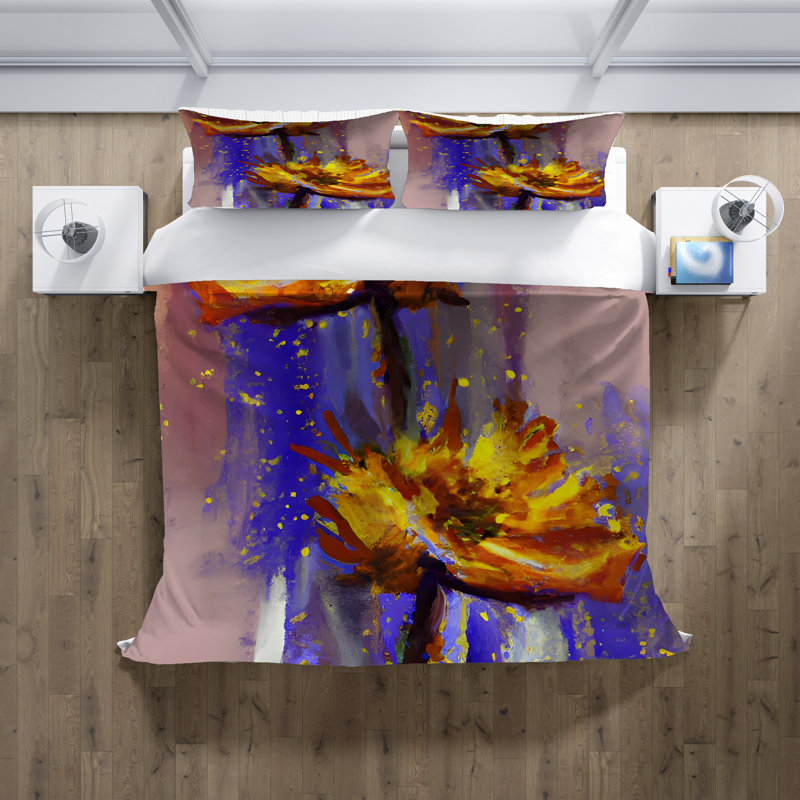 Polyester Floral Duvet Cover, King Duvet Cover + 2 King Shams