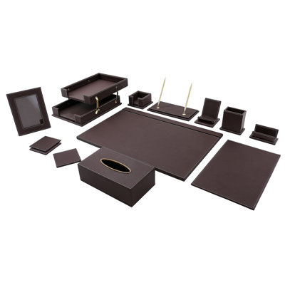 13-Piece Leather Desk Organizer Set with Desk Pad, Document Tray, and Office Accessories
