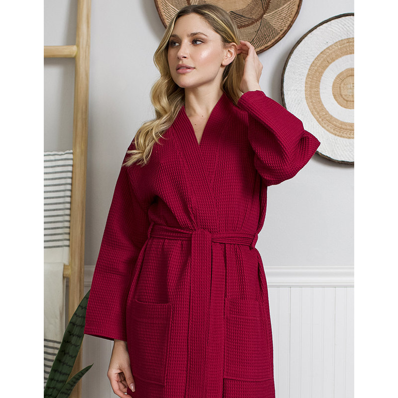 LOTUS LINEN - Peignoir léger en kimono gaufré, Vin rouge, TTTG