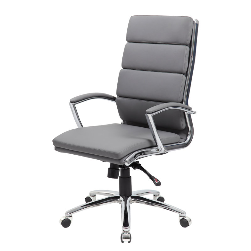 Dave Tall Executive Swivel Armchair, Chrome Finish, Gray Vinyl, Gray