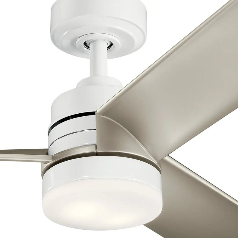 Kichler Spyn 52" 3-Blade White LED Light Ceiling Fan with Silver Blades and Wall Control, White