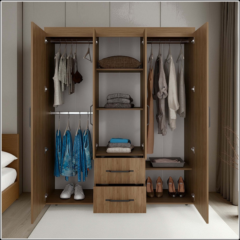 Armoire 4 portes avec tringle et tiroirs