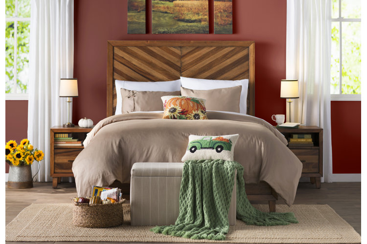 beautiful fall-themed bedroom with fall style bedding