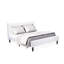 Ensemble de lit 3 pièces - Base de lit capitonnée à boutons - Tête de lit tapissier en tissu de velours blanc lin et table de chevet à finition bourgogne-977534280-977534388