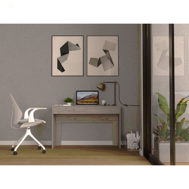 Bureau d'ordinateur avec deux tiroirs d'écriture, Gris