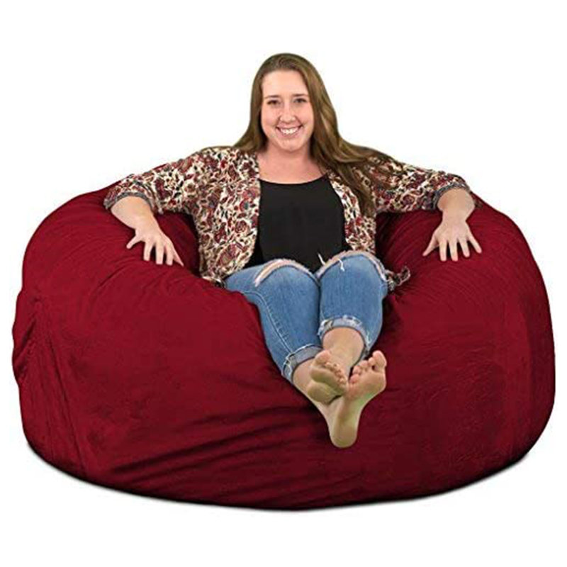 Bean Bag Chair, Oversized Indoor Comfy Lounger, Suede, 34" H x 58" W x 58" D, Burgundy Suede