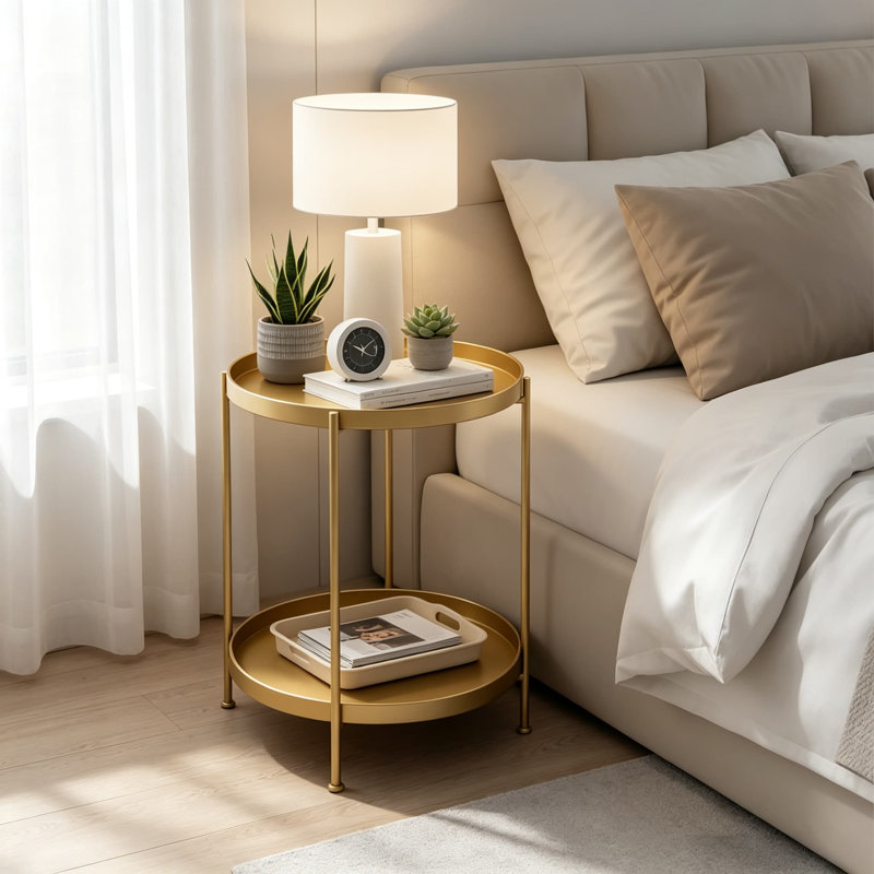Table d'appoint ronde avec plateau amovible, table de chevet en métal, table de chevet pliable et table basse pour salon, chambre, balcon et bureau