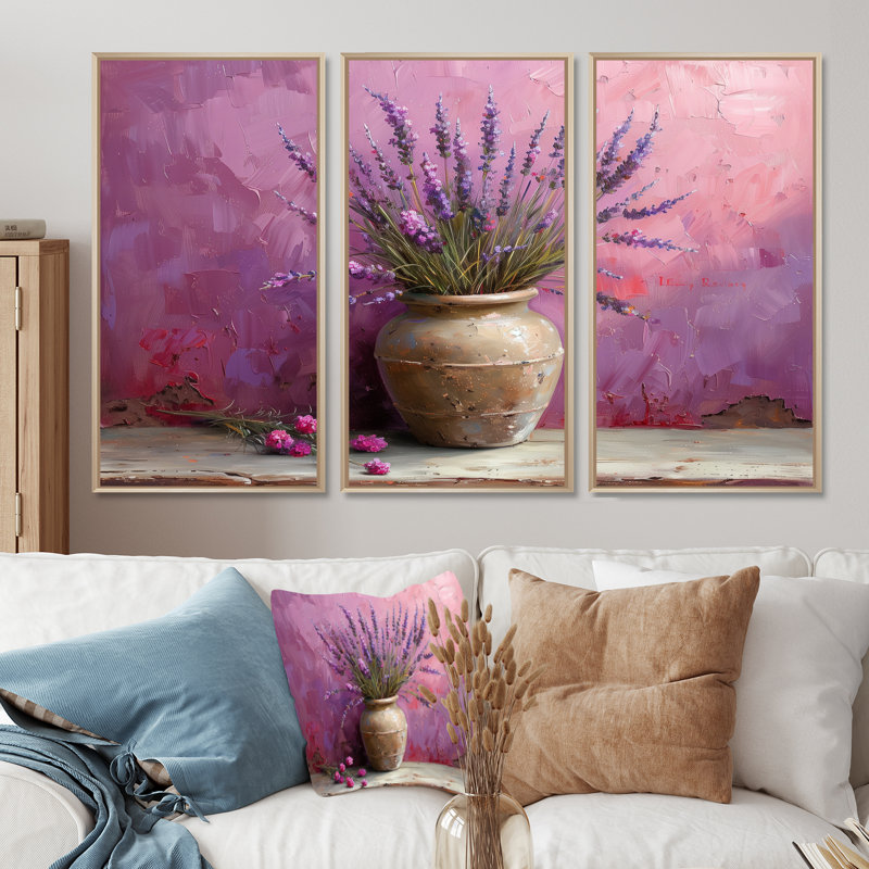Ireene - Ensemble d'art mural lavande, H 28 po x l 36 po x P 1 po, Toile naturelle avec cadre flottant