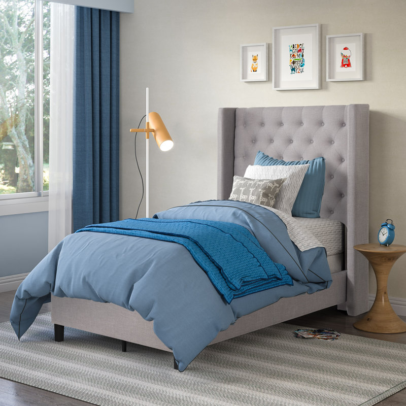 Alfreton Upholstered Wingback Bed, Twin, Gray
