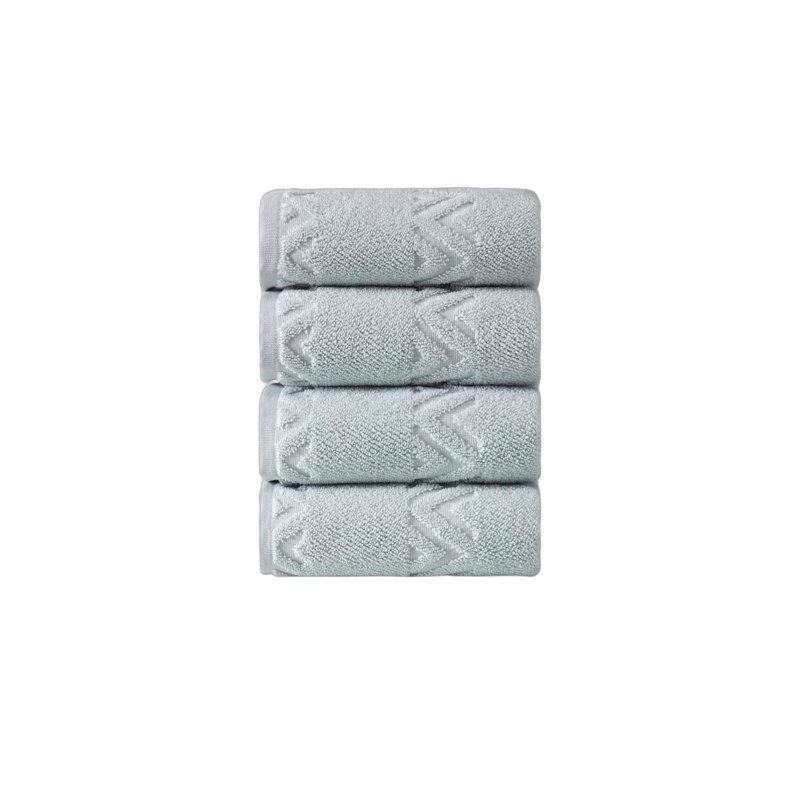 Ensemble de quatre serviettes de toilette géométriques turquoise en coton turc 27" x 54"